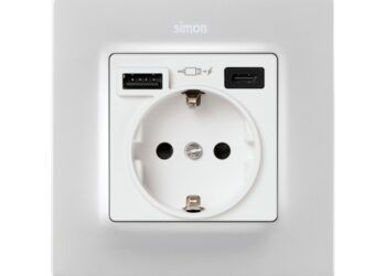 Base de enchufe schuko con doble cargador USB A + C 10,5W Simon 75 | SIMON